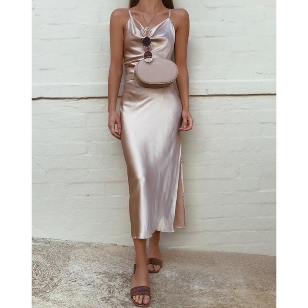 NWT Champagne Loreta Satin Slip Dress